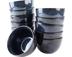 OTIX Soepkommen - zonder Oor - Set van 12 - Schaaltjes - 600ml - Blauw - Aardewerk - EBONY