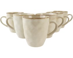 OTIX Theemokken- 300ML - Koffiekopjes met oor - set van 6 - Beige -Grote Mok - Keramiek - MAPLE