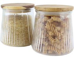 OTIX Voorraadpotten - Glas - met Deksel - Snoeppotten - Set van 2 - Voedselopbergers - Koffiepads Bewaarbus - Acacia Wood - 650ml - SIRIUS