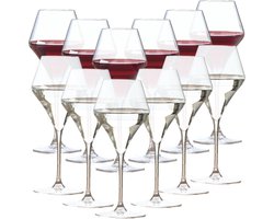 OTIX Wijnglazen Set - Rode Wijnglazen - 370ML - Witte WIjnglazen - 270ML - Transparant - Kristal - set van 12 - TOPAZ