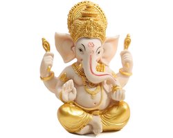 OTKARXUS Olifant God Ganesha- Indiase Lord Ganesh standbeeld olifant god beeldje geluk en rijkdom hindoe boeddha sculptuur ornament geschenken voor huisdecoratie - (goud + beige groot)
