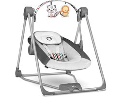 Otto Wipstoel, Schommelstoel kinderen van 0 tot 9kg, Natuurgeluiden 5 Schommelsnelheden Speelgoed, hoofdkussen, Timer, Stille Opvouwbaar en draagbaar 5punts gordels USB-stroomkabel (GREY)
