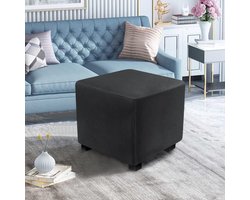 Ottomaanse hoes vierkant – Bescherming voor voetensteun en meubels – Stretch fluweel met elastische onderkant (L&W: 33-46 cm, H: 38-46 cm, zwart)