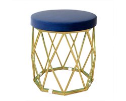 Ottomaanse kruk - Voetensteun poef - Extra zitplaats - Stevig metalen frame - 33x43 cm - Blauw