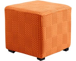 Ottomaanse Krukhoes - Voetenbank Overtrek Poef Beschermer - Meubels Beschermen - Jacquard Elastisch Weefsel - 37-45 cm - Oranje