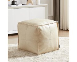 Ottomaanse Poef Hoes – Handgemaakt – Outdoor Poef – Faux PU Leer – Marokkaans Design – Ongevuld – Vierkant 45 cm – Beige – Voor Woonkamer – Balkon – Kantoor – Buiten – Ideaal Cadeau