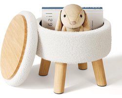 Ottomaanse Poef - Voetenbankje Rond - Zitruimte Creëren - Teddy Stof - 33x33x26.9 cm - Wit