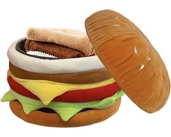 Ottoman met opslag - Voetsteun kruk - Opbergen en zitten - Hamburger design - 30x30x30 cm - Multicolor
