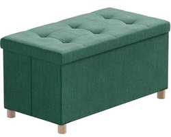 Ottoman Opbergbank met 4 Houten Poten - Linnen Opbergpoef voor de Woonkamer - Donkergroen 76 x 38 x 38 cm