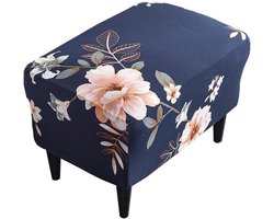 Ottoman Poef Hoes Rectangular Stretch Cover Wasbare Bescherming met Geurige Bloemenprint in Blauw