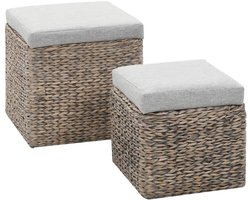 Ottoman set - Opbergkrukken - Woonkamer Inrichting - Handgemaakt Zeegras - 2 Maten - Grijs