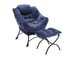 Ottomansstoel – Fauteuil – Accentstoel – Lounge Chair – Leesstoel – Met Voetensteun & Armleuningen – Compact Ruimtebesparend Ontwerp – Duurzame Kunststof Zonder Hout – Zwart & Neutrale Kleuren