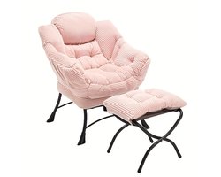 Ottomansstoel – Fauteuil – Lounge Stoel – Accentstoel – Leesstoel – Met Voetensteun & Armleuningen – Ruimtebesparend & Soft Comfort – Zwart/Neutraal
