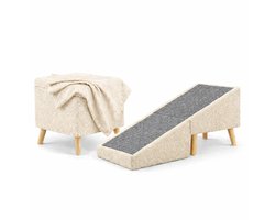 Ottopaw® Hondenhelling Hondenramp – Opklapbare Hondentrap voor Bank & Bed – Multifunctionele Poef/Hocker – 42 x 42 x 45 cm – Beige - Teddy