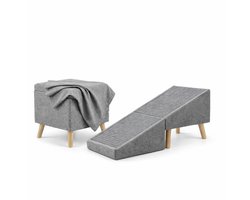 OttoPaw® Opklapbare Hondenhelling-Hondenramp-Multifunctionele Poef/Voetenbank - 42x42x42 cm -Grijs