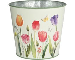 OttoSimon bloempot zink buiten kleurrijk rond 13,3 cm decoratie.