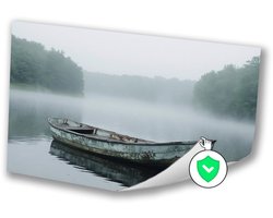 Oude boot in mistig meer - Boot poster - Wanddecoratie object - Realisme - Retro poster - Wandkunst posters - poster 100x70 cm