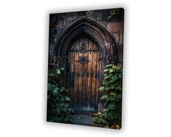 Oude houten deur met details - Deur canvaskunst - Kunstwerk architectuur - Klassiek - Wanddecoratie landelijk - Slaapkamer wanddecoratie - canvas 50x70 cm