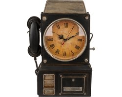 Out of the blue Sleutelkastje met een klok - retro telefoon - metaal - zwart/bruin - 26 x 35 cm