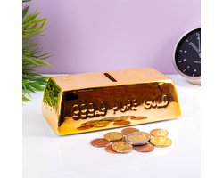 Out of the Blue spaarpot met slot goudstaaf keramiek