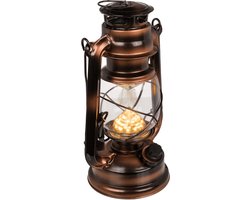 Out of the Blue Stormlantaarn LED - metaal - brons/bruin - 15 x 25 cm - tuinverlichting/sfeerverlichting - op batterijen - camping/outdoor - stormlamp
