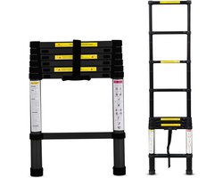 Outbee Telescopische Ladder - Telescopische Vouwladder - 2,6m Werkhoogte - Aluminium - Zwart