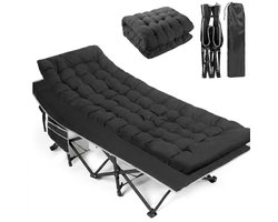 Outbee Veldbed - Kampeerbed - Stretcher - Opvouwbaar bed met kussen - Campingbed met draagtas - Draagkracht 150KG - 190 x 71 cm - Zwart