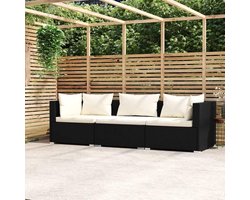Outdoor, balkonmeubel, klein balkon, rotan tuinlounge, outdoor balkonmeubelset, lounge, tuinmeubelen, set met zwart en crème, 2 x hoekdeel + middendeel