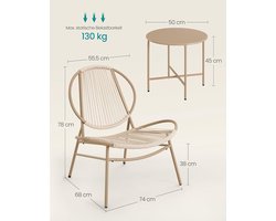 Outdoor Balkonmeubelset 3-delig – PE-Polyrotan Tuinset met Tafel en 2 Stoelen – 78 x 74 cm – Modern Design, Ergonomische Rugleuning, Camelbruin – Laura