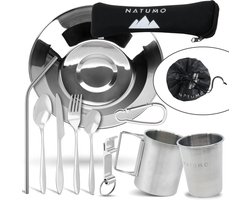 Outdoor camping bestek en servies set - roestvrijstalen outdoor servies set voor camping, trekking, en buitenactiviteiten - 10-delige roestvrijstalen bestekset voor 1 persoon - roestvrij staal