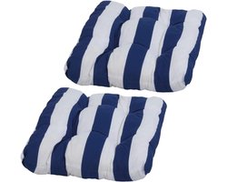Outdoor Chair Cushion Set of 2 - Breathable, Padded, UV-Resistant Seat Cushions with Stripes in Blue and White - Made in EU