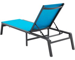 Outdoor chaise longue, aluminium ligstoel met 5 verstelbare standen, opvouwbare stoel voor ontspanning op het terras, het strand of bij het zwembad, blauw