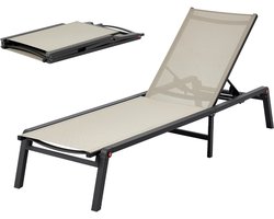Outdoor chaise longue, draagvermogen 180 kg, opvouwbare ligstoel, 5 verstelbare standen, eenvoudige montage, duurzame aluminium ligstoel voor op het strand, in de tuin en op het terras