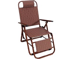 Outdoor Fauteuil - Rieten Lounge Stoel - Ontspannen Buiten - Versterkt Stalen Frame - 200 kg Draagvermogen - Naturel