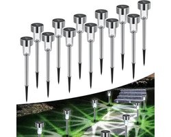 Outdoor Garden Lights - Pack of 12 Waterproof Stainless Steel Solar Lights for Driveway, Patio, Lawn, and Garden Decoration (Cold White)