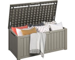 Outdoor Garden Opbergbox 450L - Waterdichte Patio Deckbox In Taupe - 52.1 X 67.6 X 60 Cm - Met Slotmogelijkheid En Handgrepen - Voor Kussens Schoenen En Tuinaccessoires