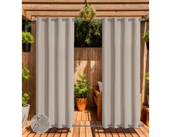 Outdoor Gordijnen 100% Waterdicht – Set van 2 – Beige – 140x213 cm – Winddicht & Thermisch Isolerend – Met Dubbele Grommets – Voor Patio, Pergola & Gazebo