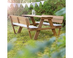 Outdoor kinderzitgroep 'Picknick for 4' Outdoor +, met rugleuningen, zitgarnituur met 2 banken, 1 tafel, massief hout, voor binnen en buiten, weerbestendig, bijzonder duurzaam