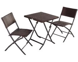 Outdoor Klaptafel Set - 3-delig - Voor Camping en Picknick - Opvouwbare Rotan Meubelstoel en Tafel - Draagbare Balkonset met 2 Stoelen - Bruin