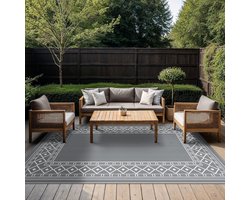 Outdoor Kleed - Buiten Tapijt - Terras Aankleden - Waterdicht en Omkeerbaar - 122 x 183 cm - Grijs Wit