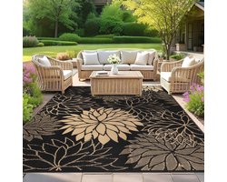 Outdoor Kleed - Buiten Tapijt - Terras Aankleden - Waterproof Plastic - 180 x 270 cm - Zwart Goud