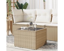 Outdoor Koffietafel - Tuinmeubel Tafel - Buiten Zitten - Waterdicht Poly Rattan - 55x55x37 cm - Beige