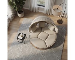 Outdoor lounge bed with roof and polyrattan cushions, comfortable solar island with modular design and washable covers, garden furniture with pull-out sun canopy for the-Industrohome