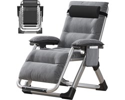 Outdoor Loungestoel - Fauteuil Ligstoel - Ontspannen Buiten - Met Bijzettafel - Tot 200 kg - Grijs
