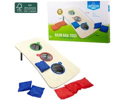 Outdoor Play pittenzak werpspel FSC houten speelgoed.