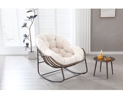 Outdoor schommelstoel - oversized wicker egg rocking chair met dik kussen - comfortabele lounge stoel voor balkon, veranda, tuin, terras en backyard - wit