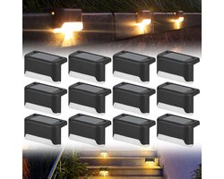 Outdoor Solar Lights - Tuinterras Waterdichte verlichting - Geschikt voor paden, hekken, trappen, balkons, decoratie - Warm wit licht - Zwart - Set van 12