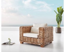 Outdoor-stoel Nizza natuurlijk rotan met kussen wit Lounge chair