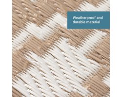 Outdoor tapijt, 120 x 180 cm groot, terrastapijt, balkontapijt, buitentapijt, tuin, loper, tuintapijt, ruitpatroon, taupe