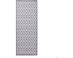 Outdoor Tapijt - Tuinvloer Mat - Terras Aankleden - Gerecycled Materiaal - 75 x 200 cm - Grijs en Wit